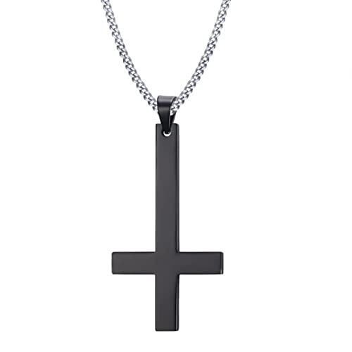 HCMA Männliche schwarze Peter umgekehrte Kreuz-Anhänger-Halskette für Männer Titan-Stahl-Halsband Crux de Sanctus Petrus-Schmuck
