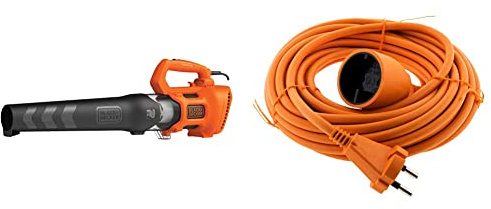BLACK+DECKER Souffleur Axial Filaire 1850W, Souffleur de Feuilles Mortes avec 2 Vitesses et Racloir Intégré & Zenitech Prolongateur 16A HO5VV F 2x 1,5 2P sans terre Orange 10m