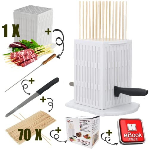CUBO ARROSTICINI 64 Pcs. Professionale - Macchina per Arrosticini, Spiedini di Carne, Pesce, Kebab, Souvlaki - Migliore e Facile Produzione domestica + Accessori