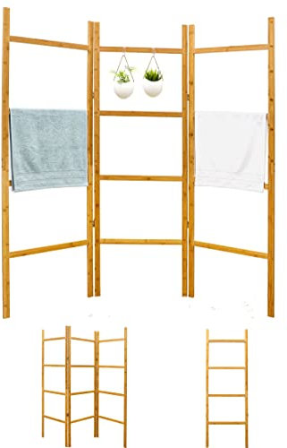 DuneDesign Scala per asciugamani XL, in bambù, 180 x 180 cm, decorazione da parete, in legno, per asciugamani, per camera da letto, bagno, scaletta appendiabiti in legno