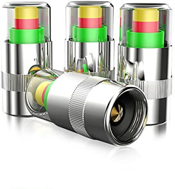 Tapa de Válvula de Neumático de Coche,4 Piezas de Acero Inoxidable Indicador de Sensor de Presión de Neumático para Coches, Motocicletas, Bicicletas, Accesorios Universales de Coche,3 Colores