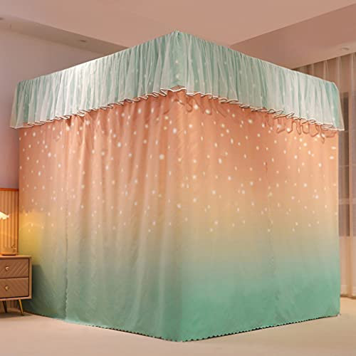 UNICOKA Romantischer Luxus-Baldachin mit 4 Eckpfosten für Mädchen und Frauen, Betthimmel für Erwachsene, Hochzeit, Schlafzimmer, Kinderzimmer, Bettdekoration (nur Betthimmel in Cyan-Orange-Stern, Ca