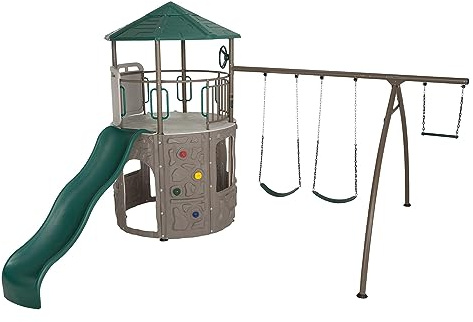 Lifetime Adventure Tower Swing Set Playset, Outdoor Clubhouse with Roof