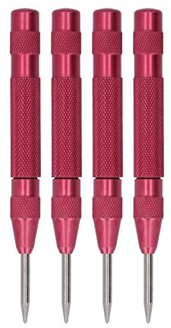 Center Punch,4Pcs Center Punch Automatic High Speed Steel 5in Tool Set Kit Center Hole Punch for Installation Maintenance(Red)