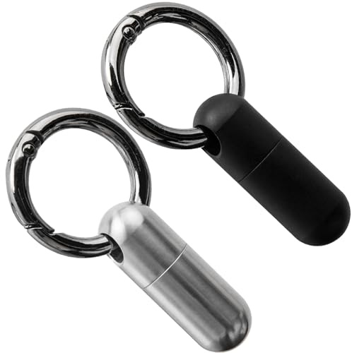 2 Stück Mini Reines Titan Pillendose Schlüsselanhänger, Wasserdicht Pillendose Metall, Tablettendose für Unterwegs mit Schlüsselring für Reisen im Freien (Schwarz, Silber)
