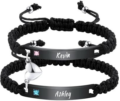 OTXIXTO Personalisierte Passende Armbänder für Paare Einstellbare Geflochtene Paare Armbänder mit Verbindbarem Herz Personalisiertes Gravur Beziehung Name Armband Schmuck Geschenke für Freund Freundin