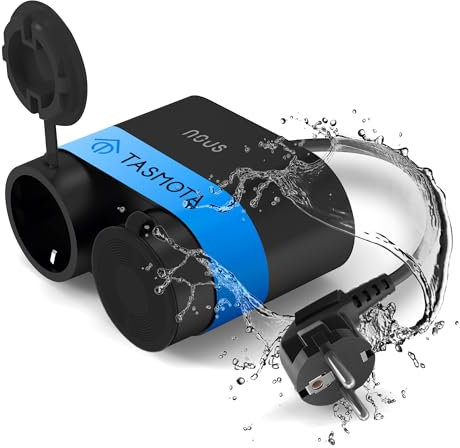 Tasmota NOUS A4T, prise de jardin, étanche, 16 A, avec consommation d'énergie, compteur électrique, minuterie, compatible avec Alexa, Google Home, MQTT, WiFi 2,4 GHz