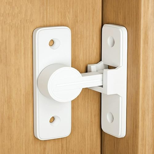 90 Degree Door Lock LISHAN Premium Solid and Secure Barn Door Lock Modern Design Matte White Finish Easy Installation Ideal for Home Office and Various Interior Wooden Doors（White）