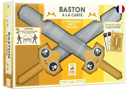 Asmodee - Baston A LA Carte – Urkomisches Gesellschaftsspiel für Kinder ab 7 Jahren – schnelles Familien-Kartenspiel – mit 2 Schaumstoffschwertern – 3 bis 6 Spieler – 15 Minuten – auf Französisch