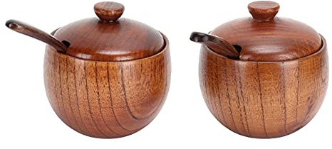 Brrnoo Lot de 2 Pots d'Assaisonnement Japonais, Récipient à Condiments, Boîte d'Assaisonnement avec Cuillère en Bois et Couvercle pour Cuisine, café, Bar, Sucrier, Poivre,