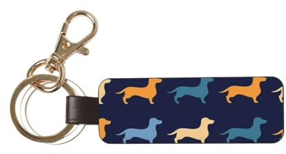 InOmak Dackel Blau Orange Hund, PU-Leder-Schlüsselanhänger, Schlüsselanhänger, Schlüsselring, Ringhalter, Organizer, 1 Stück