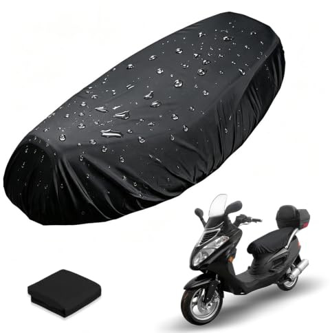 Casenly Fundas de Asiento de Moto, Negro Funda de Asiento de Motocicleta, Impermeable Fundas de Asiento con Banda Elástica para Asiento de Moto Scooter Protección, 92x60cm (XL)