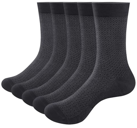 YUEDGE 5 Pairs Breathable Anti-Odor Thin Black Bamboo Smart Mens Socks