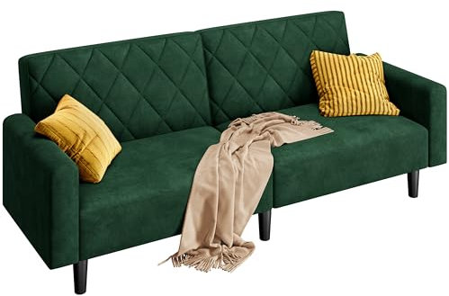 Yaheetech Divano Reclinabile Divanetto Trasformabile a 2 Posti Sofa Matrimoniale con Braccioli Mobile Imbottito in Velluto per Soggiorno Ufficio Salotto 159 × 94 × 52,5 cm Verde