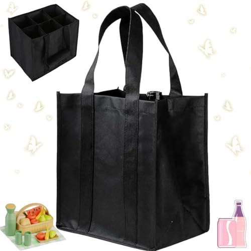 Liekadijiae Sac de Transport pour Bouteille de Vin, Sac à Bouteilles, Cabas pour 6 Bouteilles de 1,5 Litre, Sac de Rangement Réutilisable Porte Bouteille avec Poignée(10,63 x 7,09 x 10,63 Pouces)