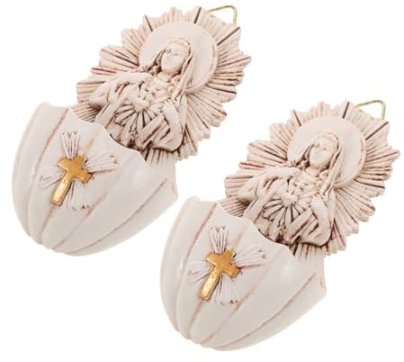 QUMIIRITY 2pezzi Fontana Sacra Resina Per Decorazione Da Appendere Holy Water Font Wall Hanging Accessorio Religioso Per Ingressi e Cerimonie Cattoliche Per Comunioni e Nuove Famiglie