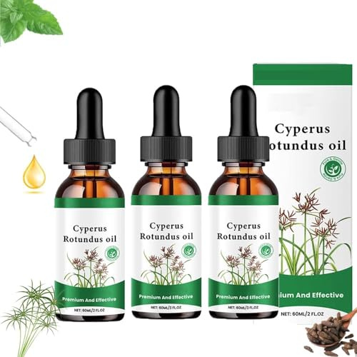 Cyperus Rotundus Oil - 100% Natural Cyprus Oil for Hair Removal, Reducing Body Hair Growth, Smooth Skin & Moisturizing, Ideal for All Skin Types, 60ml (3 Pcs)