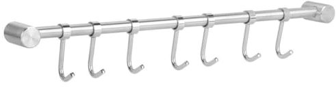 GEEKHOM Hakenleiste für Küche, Küchenhalterung ohne Bohren mit 7 abnehmbaren Haken, 40cm Edelstahl Küche Hakenleiste, Küchen Utensilien Stange Tassenhalter Wandhalterung