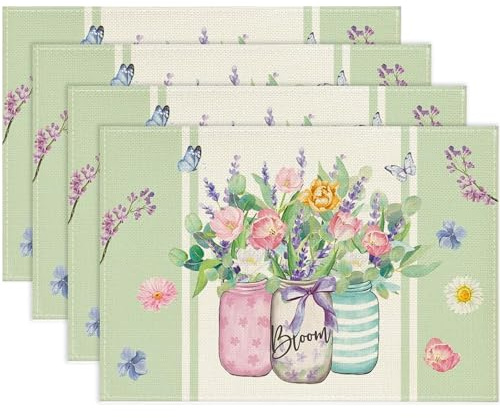Tovagliette Colazione Stoffa 30x45cm Tulipano Lavanda, Tovagliette Americane Lavabili Primavera Feste Pasqua
