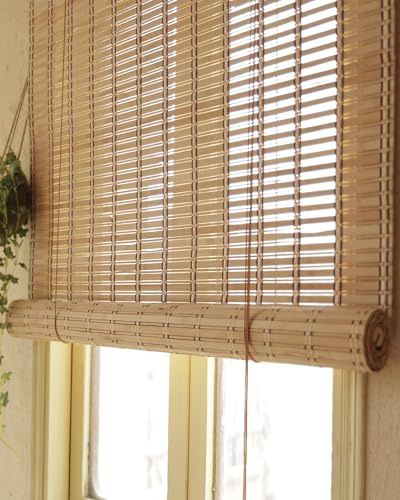 Erfolkerz 48 Wx72 H Bamboo Blinds Roller Shades for Indoor Windows, Blackout Bamboo Curtain Roll Up wiht Cord, Privacy Roman Shade for Interior/Exterior Windows, Mounting Hardware Included