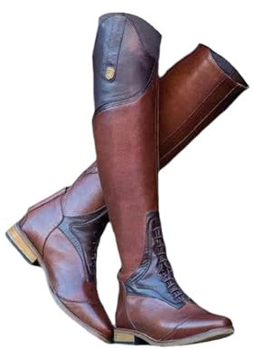 Agiyenna Stivali da Equitazione Invernali Tinta Unita o Colorblock da Donna Stivali Stringati con Cerniera e Fibbia Stivali Slip-on Casual al Ginocchio Stivali da Cavaliere Eleganti con Tacco Largo