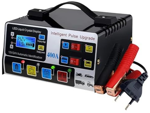 Langjiee Cargador De Batería De Coche 400a, Batería De 12v/24v, Cargador Rápido De Alta Potencia, Cargador De Reparación De Pulso Inteligente De 220w, Cargador De Batería con Parada Automática