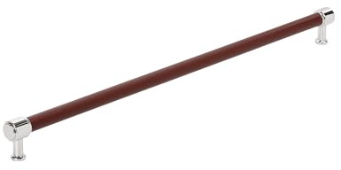 Signature Hardware 954067-24 Lazzara 24 Inch Center to Center Brown Leather Appliance Pull - Polished Chrome