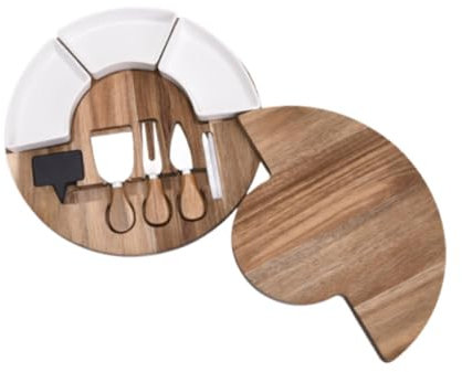 Folpus Juego de Cuchillos para Tabla de quesos, Aperitivos y Bandeja de quesos, Tabla de Cortar, Bandeja Redonda portátil para Servir quesos para la Cocina y