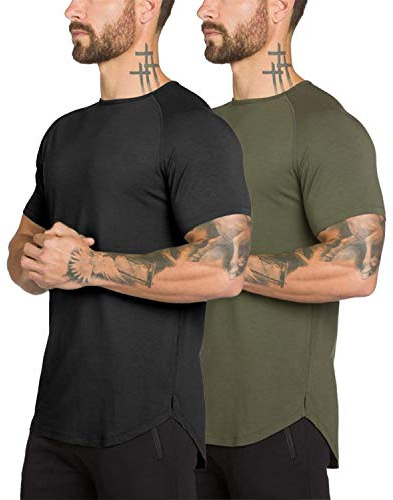 Hommes Gym Entraînement T-Shirt Coton Slim Fit Manches Courtes Performance Top Athlétique Chemises Course à Pied Tee-Shirt Fitness(BKAG M)