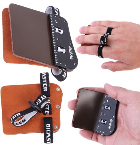 Poearcus Bogenschießen Fingerschutz Aluminium Platte Leder Finger Tab Geeignet für Links- und Rechtshänder Bogenschießzubehör für Größe L M S (S, Links)