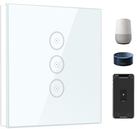 Zigbee Smart Light Switch, 3 Gang Touch Wall Switch, Compatible with Amazon Alexa/Google Home, APP Remote/Voice Control, Timer, Neutral Wire Required, White