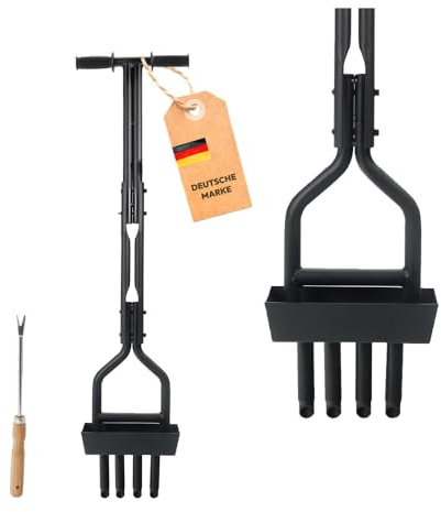 Dönges Rasenlüfter manuell - 4 Zinken aus Stahl + Kernsammelrahmen - Hand-Aerifizierer für Moosreduzierung & bessere Nährstoffaufnahme - 99cm