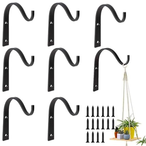 AMBEERT 8PCS Hanging Basket Hooks, Hanging Bracket, Outdoor Wrought Iron Wall Hooks, Plant Hook Plant Brackets for Baskets Bird Feeders Wind Chime Lanterns