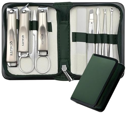 9 in 1 Nail Clipper Manicure Set Stainless Steel Professional Nail Cutters Ingrown Toenail Care Tools Kit Ear Scooper Nail Clippers & Eyebrow Grooming Kit 9pc Pedicure Set Cuticle Trimmer Green