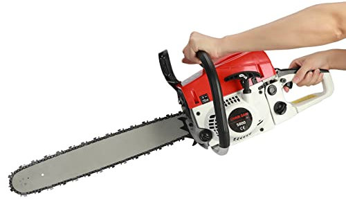 Tronçonneuse thermique 58 cm³ à essence 2 temps, guide-chaîne 50 cm, chaîne anti-rebond, outillage de jardin motorisé pour coupe du bois