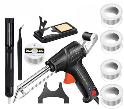 Kit di saldatura ferro, pistola di saldatura automatica 60W, riscaldamento rapido Include filo di saldatura, aspiratore di saldatura, per riparazioni elettroniche (external heat black)