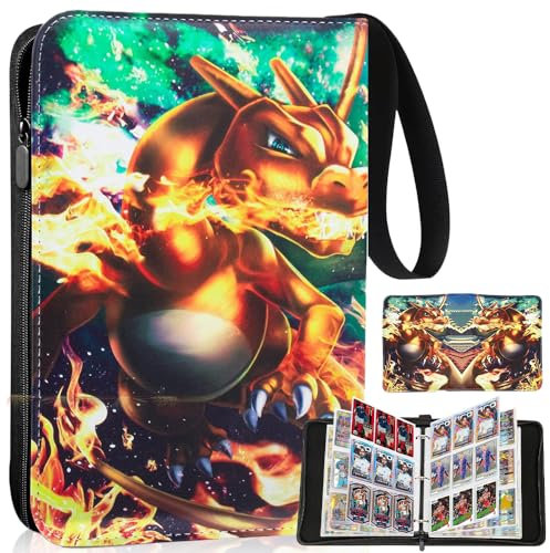 Abiemuce 50 Páginas 900 Bolsillos Álbum de Recortes Tarjetas de para Pokémon,Soporte para Tarjetas de Poliuretano Álbum de Recortes para Pokemon con Cremallera y asa de Correa (900 Bolsillos)