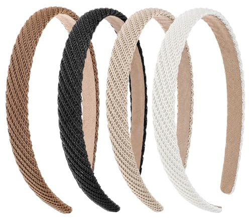 KFHENSOMR 4 Stück Trendige Stirnbänder, Haarreifen Damen Elegant, Dünnes Haarband für Damen und Mädchen (Schwarz/Braun/Kaffee/Beige)