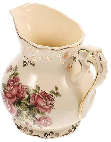 Gatuida European Creamer Pitcher Ceramic Milk Jug Vintage Rose Pattern Milk Jug for Coffee Tea
