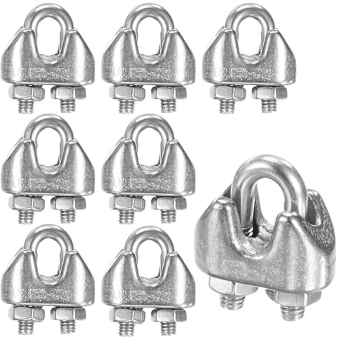 M METERXITY 8-Pack Cable Clamps, M2 Stainless Steel 2mm Wire Rope Clip Thimble U Bolt Saddle Fastener for Diameter Cable Rigging/Sailing/Clothesline, Wire Clamps