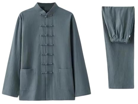 Cambkatl Men's Cotton Linen Tang Suit Loose Chinese Traditional Mandarin Collar Kung Fu Shirts Long Sleeve Tai Chi Outfits