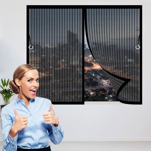 Moustiquaire Porte Coulissante 122 x 119 cm Différentes Tailles, avec Bande Magique Moustiquaire Porte Fenetre Sans Perçage, avec Bande Magique pour Chambre Salon Cuisine, Noir