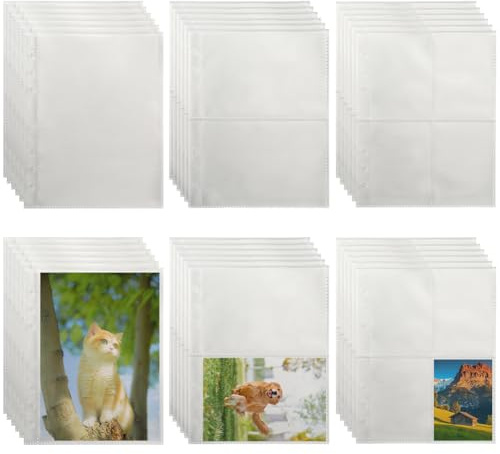 SOFPLATE 30 Pack 3 Styles A5 Binder Pockets Plastic Photo Sleeves with 6 Rings 7.7 x 5.98 Inch Clear 1/2/4 Pockets Rectangle Refill Core Insert Protector Pages for DIY Photos Postcards Photocard Album