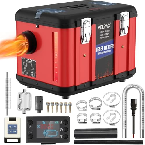 12V 8KW Diesel Air Heater, Toolbox Diesel Air Heater with 5L Fuel Tank, Portable All-in-one Truck Heater, Remote Control for Car Truck Boat Bus cars trucks RV campers（Red）