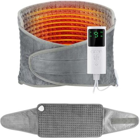 Souvik Manta Electrica Lumbar, Apagado Automático y Protección Contra Sobrecalentamiento, Almohadilla Eléctrica Para Espalda, Cuello, Abdomen y Cintura, 9-Temperatura & 4-Timer, Lavable en la lavadora