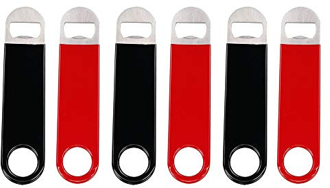 Uumitty 6 Pack Flat Bottle Opener 7 Inch Stainless Steel Bottle Openers - Heavy Duty - Rubber Coated Handle- Black,Red
