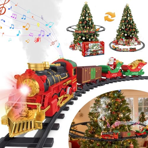 Juego de tren eléctrico para árbol de Navidad, tren de Navidad con música y spray, para el tren de Navidad, ferrocarril infantil eléctrico con rieles, tren para árbol de Navidad, tren flotante para