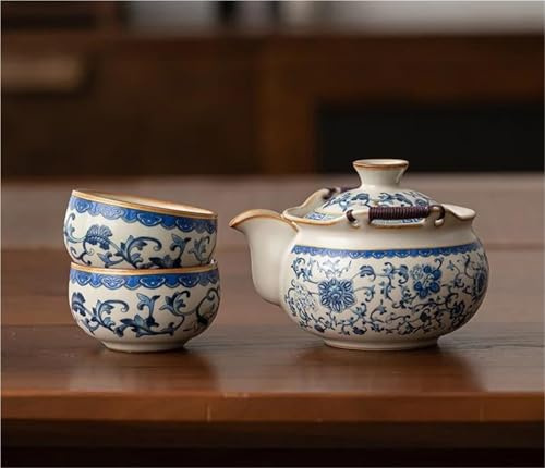 Juego De Té Para Adultos Juego De Ceremonia Del Té, Tetera Y Taza, Decoración, Color Esmaltado En Horno Ru Azul Blanco, Completo Juegos De Té Portátiles(Type-B)