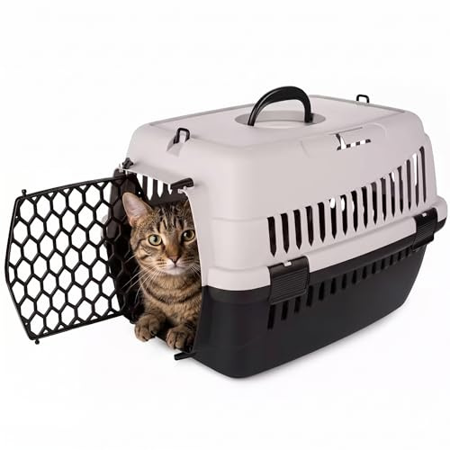 Happet Tiertransportbox ABBA M Grau 56x37x37 cm – Robuste, gut belüftete Transportbox aus Kunststoff für Katzen & kleine Hunde, tragbare Travel Crate & Cat Carrier