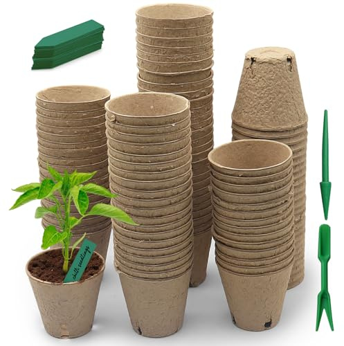 Vyranut Vasi Biodegradabili per Semi - Confezione da 80 Pezzi da 8 cm, Vasi Rotondi in Carta Compostabile con Fori di Drenaggio, Ecologici per Semi, Verdure, Erbe e Fiori
